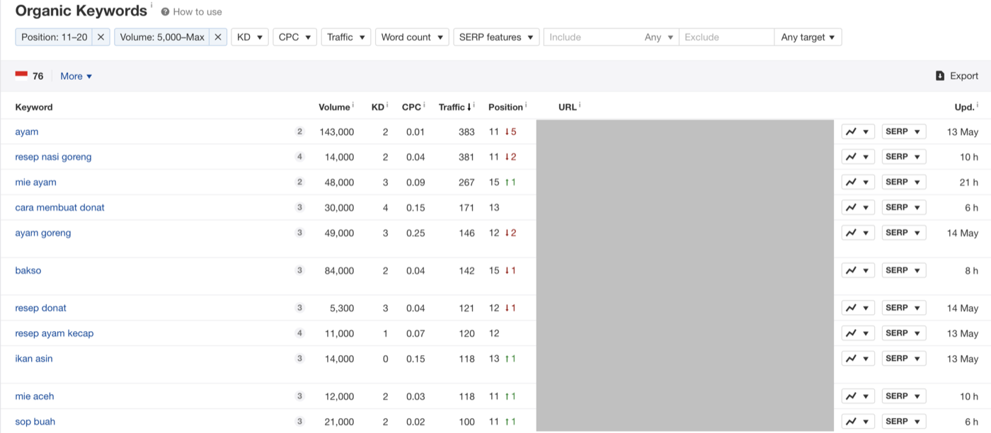 Ahrefs Organic Keywords Report