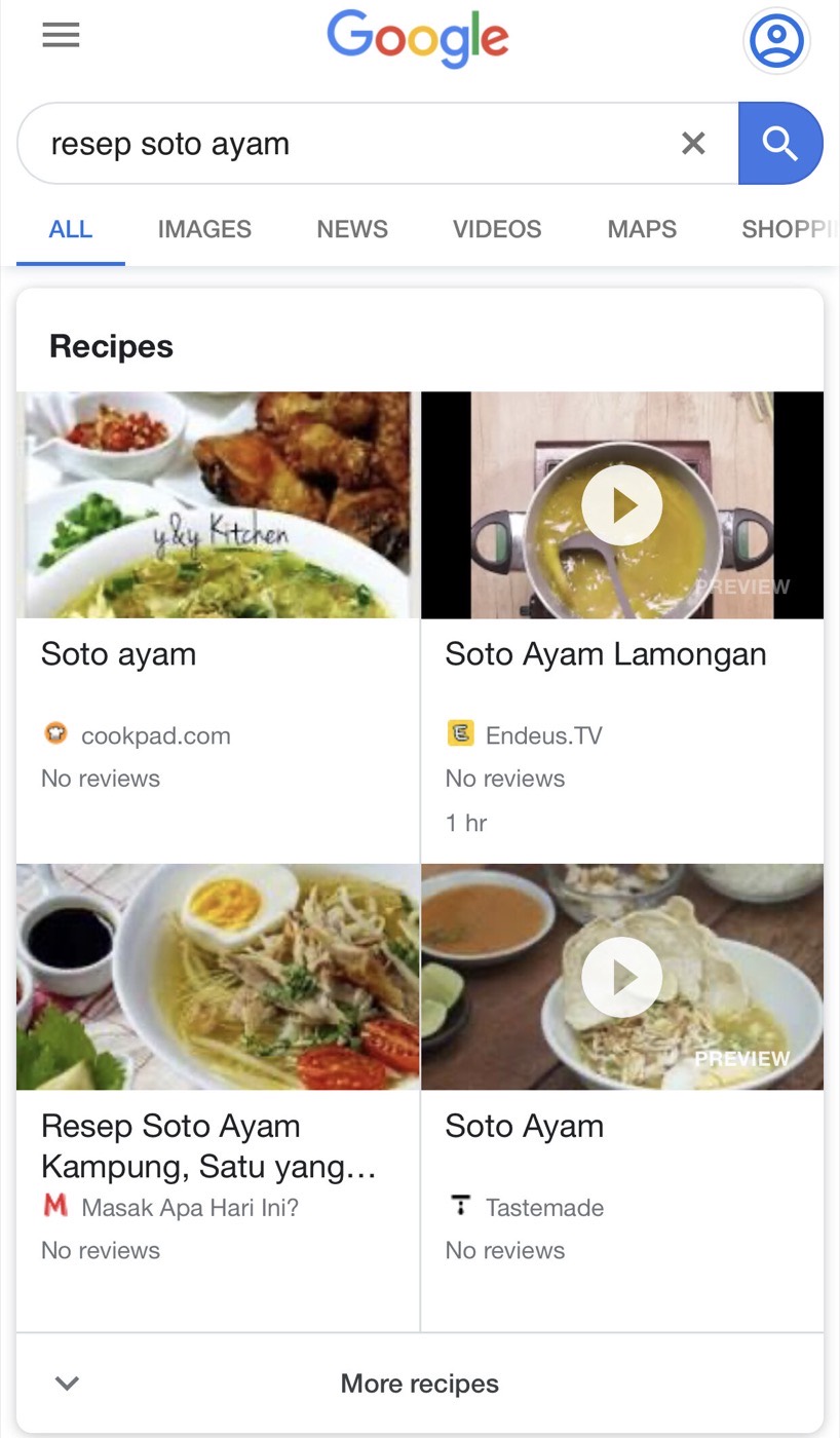 Recipe Rich Results on Mobile SERP